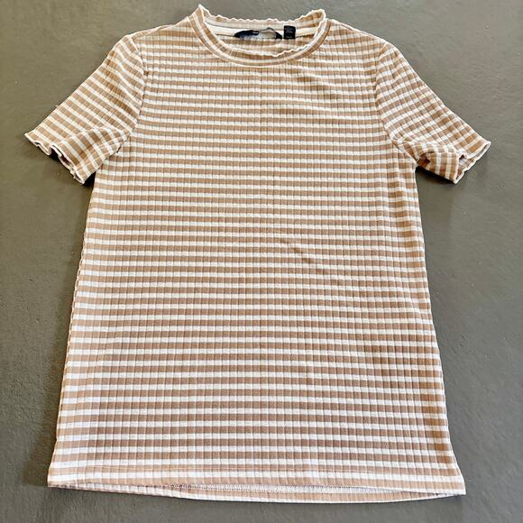 Vero Moda Short Sleeve Striped Yellow White Shirt XS - Picture 1 of 7